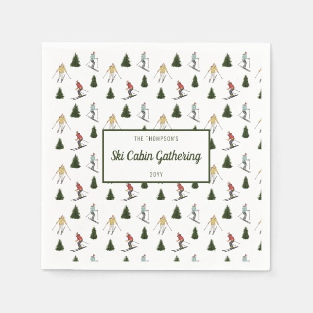 Guardanapo De Papel Watercolor Ski Women Ski Cabin Party (Frente)