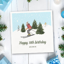 Guardanapo De Papel Watercolor Skier Women Winter Birthday Party