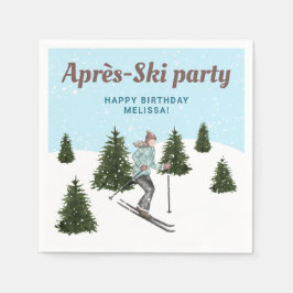 Guardanapo De Papel Watercolor Skiing Woman Après-Ski Birthday Party