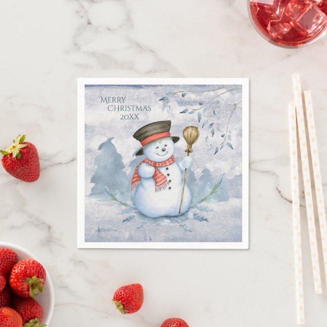 Guardanapo De Papel Watercolor Snowman Winter Snow Moderno Natal (Insitu)