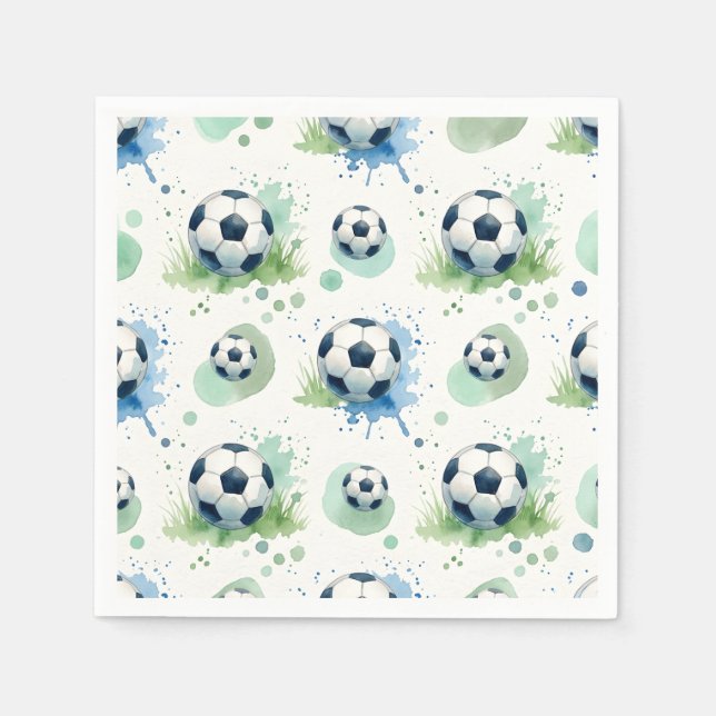 Guardanapo De Papel Watercolor Soccer Boy's Birthday Party  (Frente)