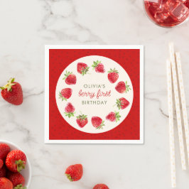 Guardanapo De Papel Watercolor Strawberry Berry First primeiro anivers