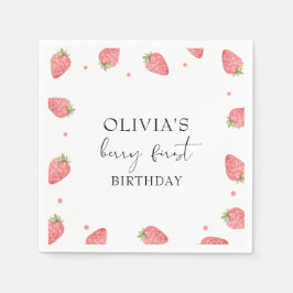 Guardanapo De Papel Watercolor Strawberry primeiro aniversario Party B