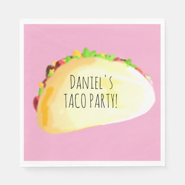 Guardanapo De Papel Watercolor Taco Party Birthday (Frente)
