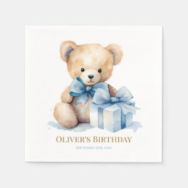Guardanapo De Papel Watercolor Teddy Bear and Gift First Birthday