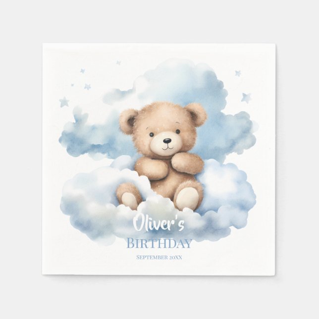 Guardanapo De Papel Watercolor Teddy Bear Clouds (Frente)