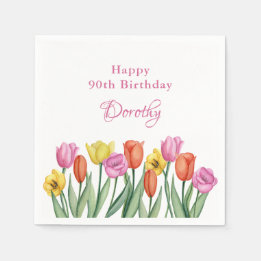 Guardanapo De Papel Watercolor Tulips 90th Birthday Party