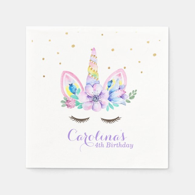 Guardanapo De Papel Watercolor Unicorn Napkin (Frente)
