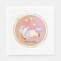 Watercolor Unicorn Rainbow Party Napkins