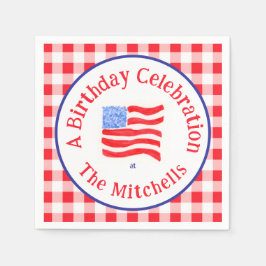 Guardanapo De Papel Watercolor USA Flag BIRTHDAY Red White Blue Check 