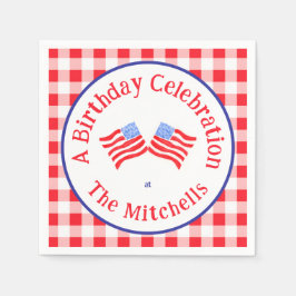 Guardanapo De Papel Watercolor USA Flags BIRTHDAY Red White Blu Check 