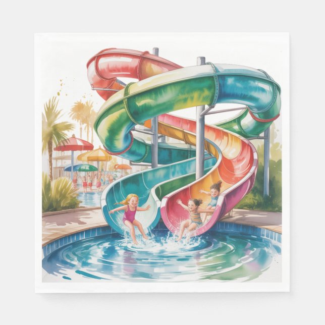 Guardanapo De Papel Watercolor Waterslide Kids Birthday Party (Frente)