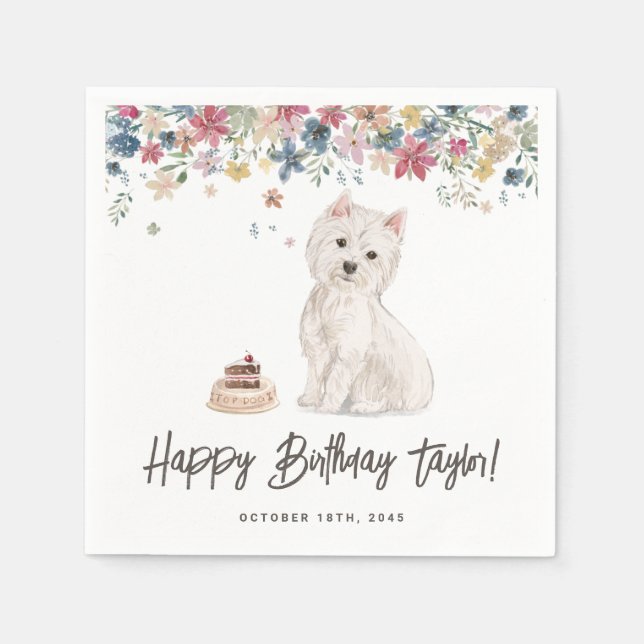 Guardanapo De Papel Watercolor West Highland White Terrier Birthday (Frente)