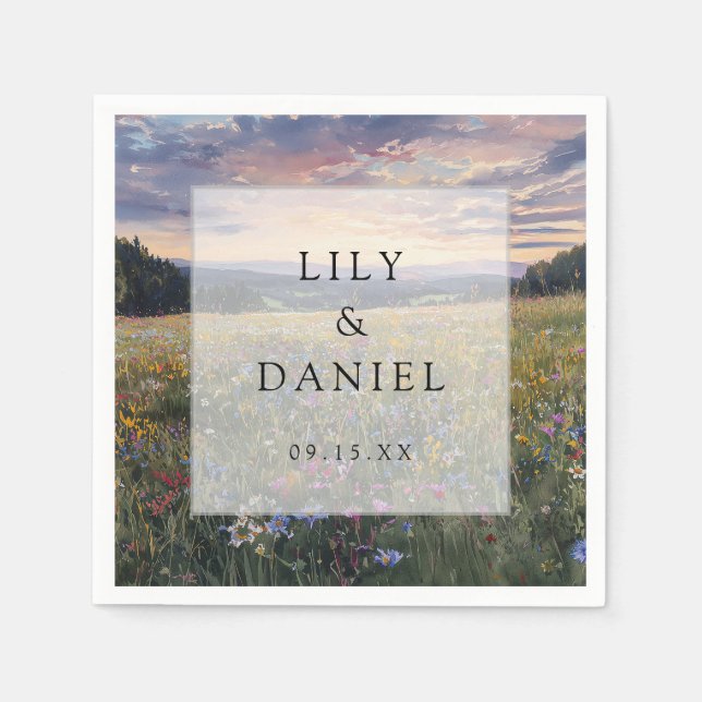 Guardanapo De Papel Watercolor Wildflower Floral Meadow Wedding (Frente)