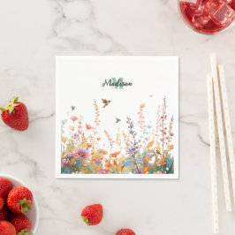 Guardanapo De Papel Watercolor Wildflowers Monogram Personalized Name