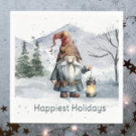 Guardanapo De Papel Watercolor Winter Christmas Gnomo<br><div class="desc">Adicione um toque festivo ao seu espalhamento de feriado com um conjunto de Watercolor Winter Natal Gnomo Holiday Paper Napkins. Design de Napkin apresenta um alegre gnomo de Natal segurando uma lanterna iluminada com um fundo de floresta montanhosa com neve caindo. Itens adicionais de presentes e feriados disponíveis com este...</div>