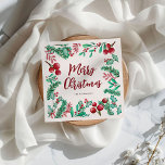 Guardanapo De Papel Watercolor Winter Foliage Felry Christmas<br><div class="desc">Estes guardanapos festivos do Partido de Natal,  apresentam um fundo branco clássico,  decorado com a coloração aquática de natal folhagem de inverno - fritas,  sagradas,  morangos vermelhos e outros verdes botânicos.</div>