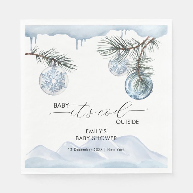 Guardanapo De Papel Watercolor Winter Mountain Snowflake Baby Shower  (Frente)