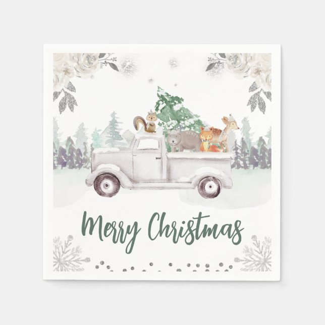 Guardanapo De Papel Watercolor Woodland Animais Floral Natal (Frente)