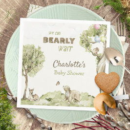 Guardanapo De Papel Watercolor Woodland Bearly Wait Baby Shower