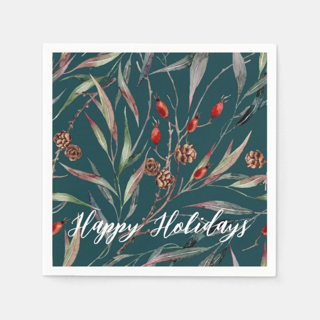 Guardanapo De Papel Watercolor Woodland Forest Holiday Napkins (Frente)