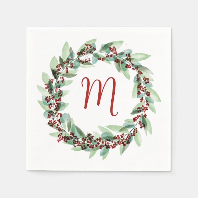 Guardanapo De Papel Watercolor Wreath Christmas Napkins (Frente)