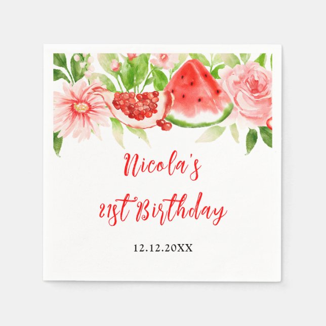 Guardanapo De Papel Watermelon and Pomegranate Birthday (Frente)