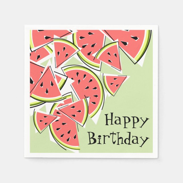 Guardanapo De Papel Watermelon Green Happy Birthday - papel para guard (Frente)