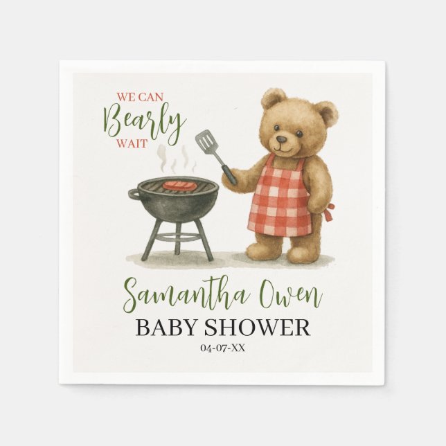 Guardanapo De Papel We Can Bearly Wait BBQ Baby Shower Boy (Frente)