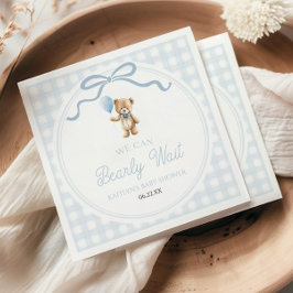 Guardanapo De Papel We Can Bearly Wait Blue Teddy Bear Baby Shower