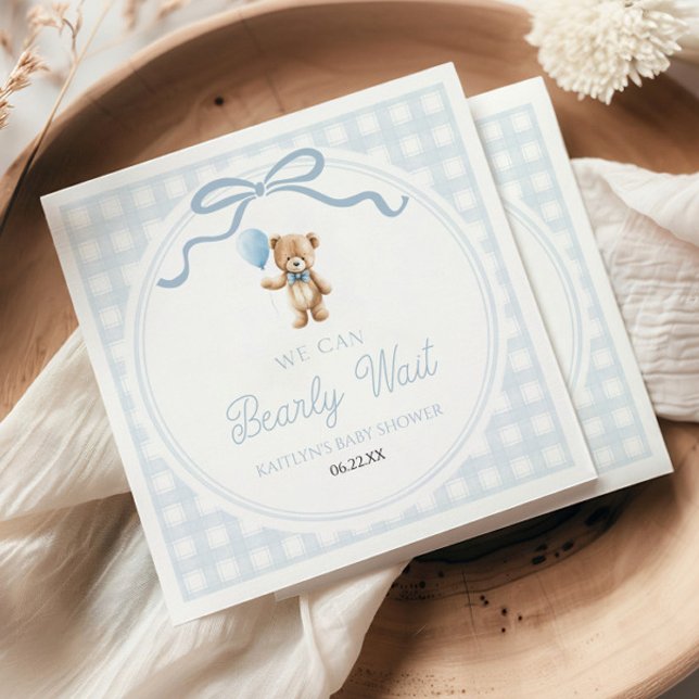 Guardanapo De Papel We Can Bearly Wait Blue Teddy Bear Baby Shower (Criador carregado)