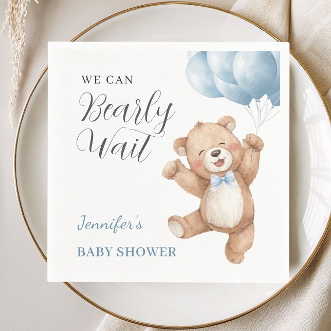 Guardanapo De Papel We Can Bearly Wait Boy Teddy Bear Baby Shower (Criador carregado)