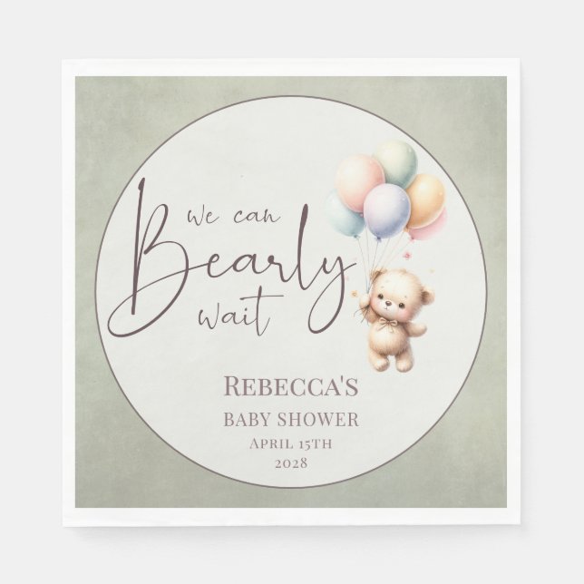 Guardanapo De Papel We can bearly wait cute bear balloon baby shower (Frente)