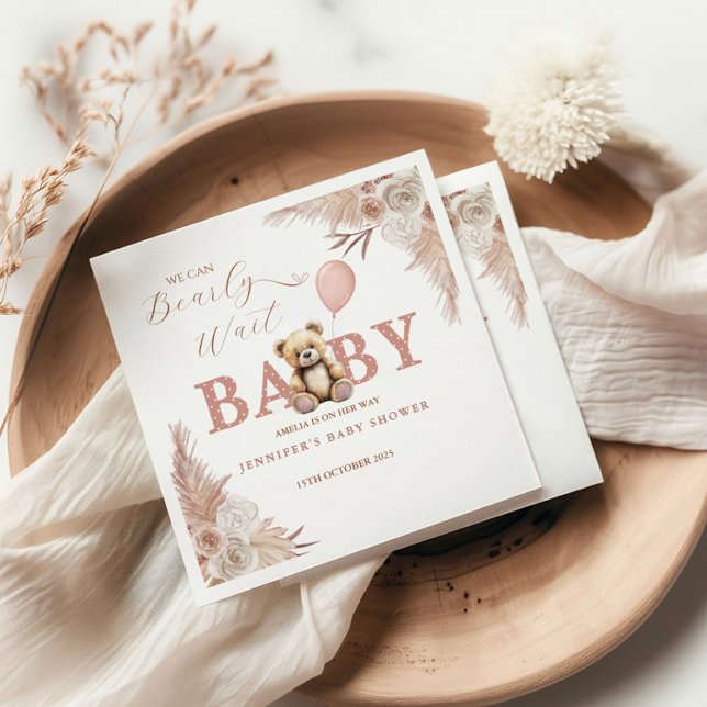 Guardanapo De Papel We Can Bearly Wait Girl Teddy Bear Pink Boho (Criador carregado)