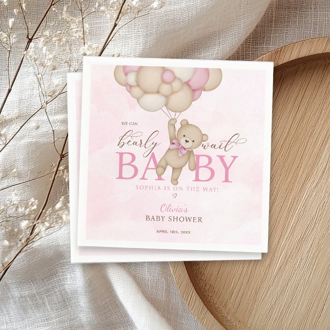 Guardanapo De Papel We Can Bearly Wait Pink Baby Shower (Criador carregado)