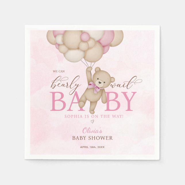 Guardanapo De Papel We Can Bearly Wait Pink Baby Shower (Frente)