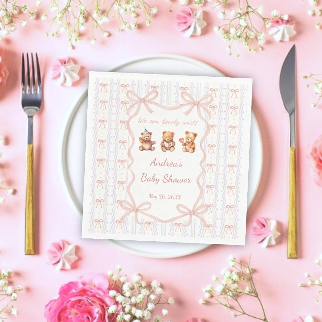 Guardanapo De Papel We Can Bearly Wait Pink Lace Ribbon Baby Shower  (Criador carregado)