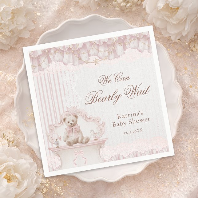 Guardanapo De Papel We Can Bearly Wait Pink Nursery Girl Baby Shower (Criador carregado)