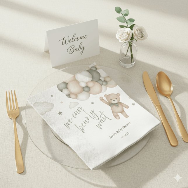 Guardanapo De Papel We Can Bearly Wait Teddy Bear Baby Shower Napkins (Criador carregado)