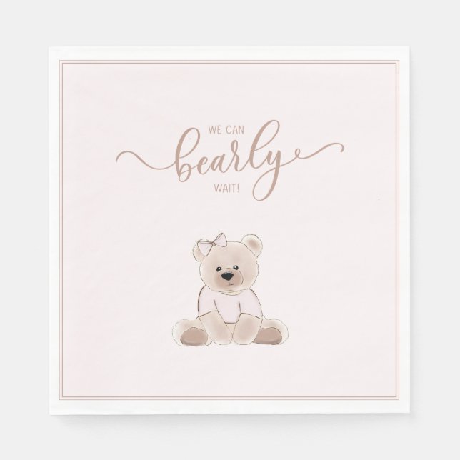 Guardanapo De Papel We Can Bearly Wait Teddy Bear Pink Baby Shower (Frente)