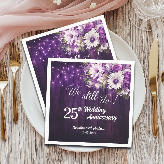 Guardanapo De Papel We Still Do 25th Wedding Anniversary String Lights (Criador carregado)