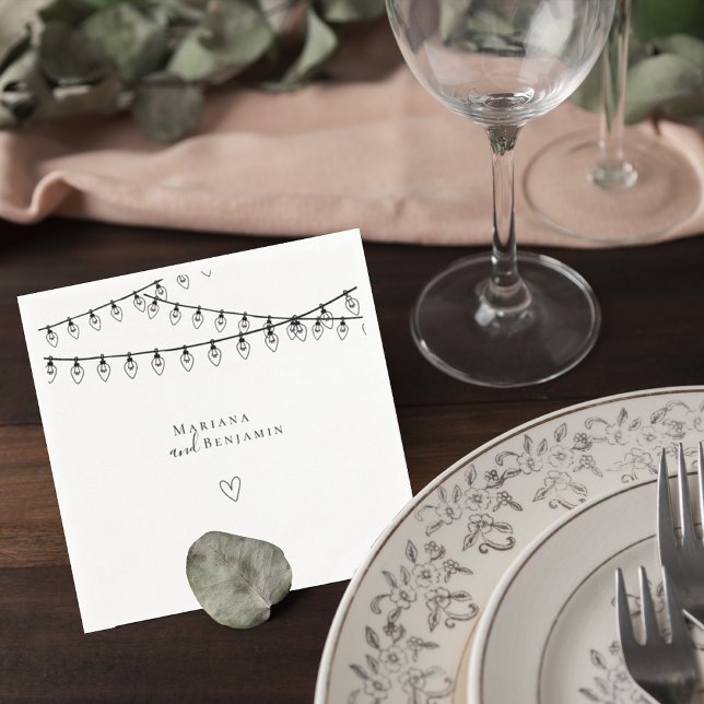 Guardanapo De Papel Wedding Cocktail Napkin with String Lights (Criador carregado)