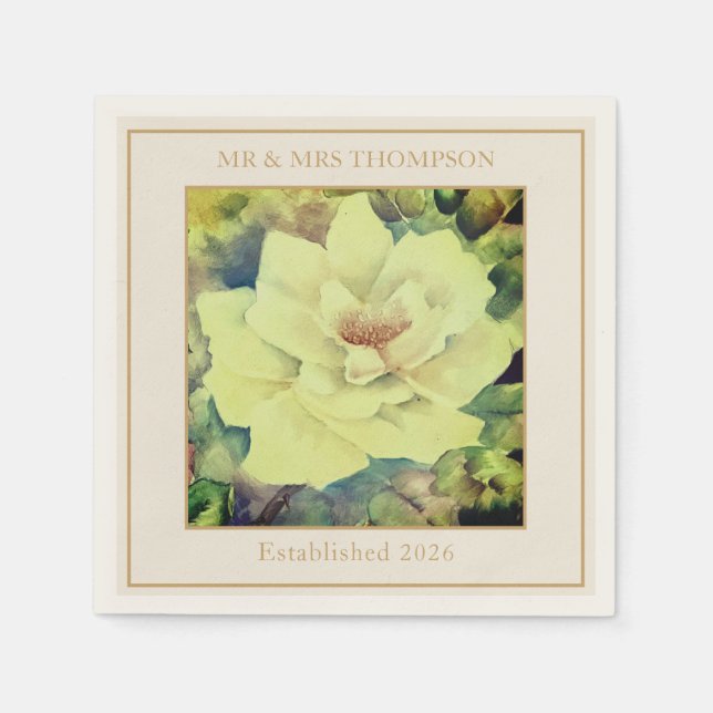 Guardanapo De Papel Wedding Cocktail Napkins | Lemon Rose Floral  (Frente)