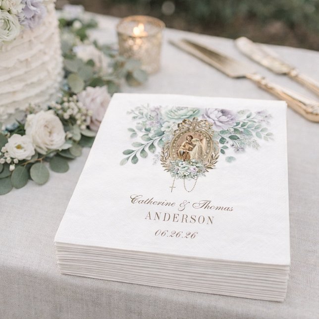 Guardanapo De Papel Wedding Floral Mary Joseph Mint e Lavanda (Criador carregado)