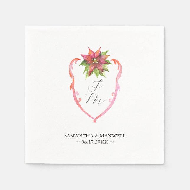 Guardanapo De Papel Wedding Monogram Napkins Poinsettia (Frente)