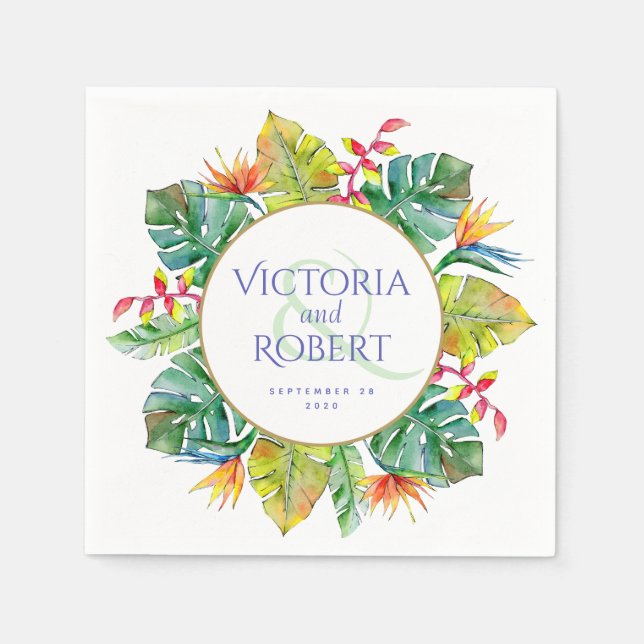 Guardanapo De Papel Wedding Napkins | Tropical Watercolor Floral (Frente)
