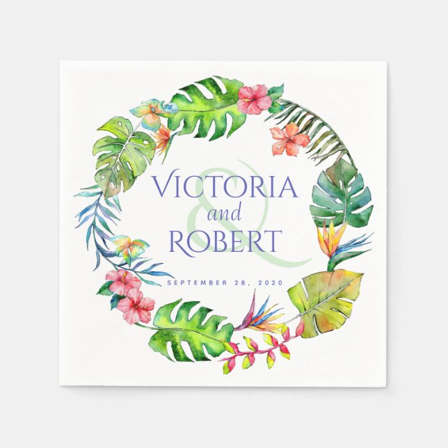 Guardanapo De Papel Wedding Napkins | Tropical Watercolor Floral (Frente)