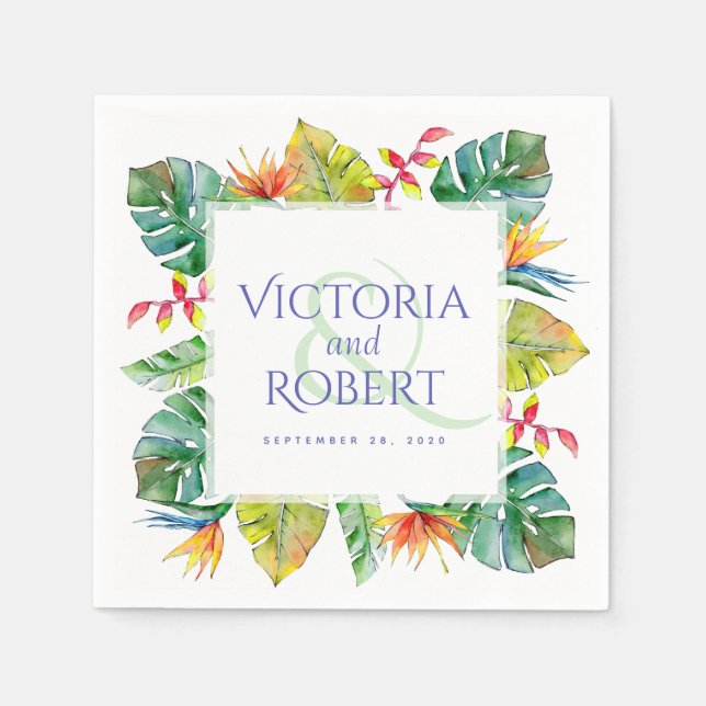 Guardanapo De Papel Wedding Napkins | Tropical Watercolor Floral (Frente)