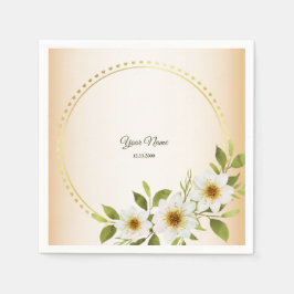 Guardanapo De Papel Wedding Rustic Golden Geometric White Floral Peach