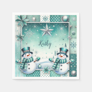 Guardanapo De Papel Weihnachten: Schneemänner türkise